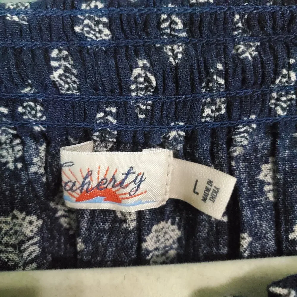 Faherty Womens Navy Blue Emery Print Blouse Top Size Large Lotus Floral